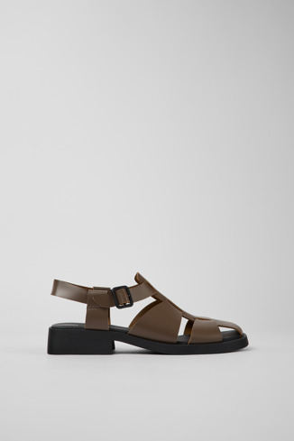 Side view of Dana Brown leather sandals for women