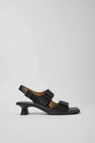 Side view of Dina Black leather sandals for women