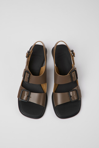 Overhead view of Dina Brown leather sandals for women
