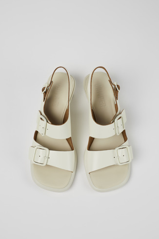 Overhead view of Dina White Leather 2-Strap Sandal for Women