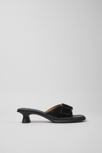 K201493-001 - Dina - 黑色皮革女款低跟涼拖鞋