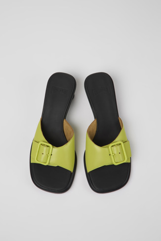 Overhead view of Dina Green leather sandals for women