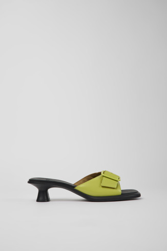 Side view of Dina Green leather sandals for women