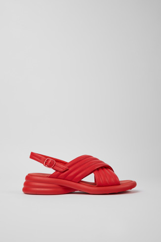 Side view of Spiro Red leather sandals for women