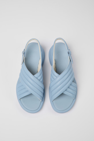 Overhead view of Spiro Blue leather sandals for women