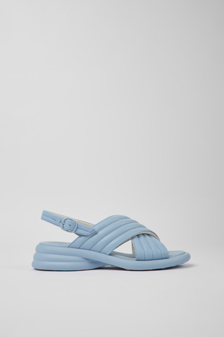 Side view of Spiro Blue leather sandals for women