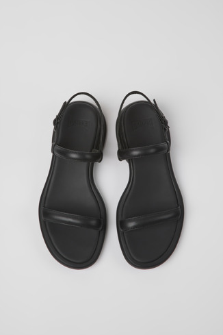 Overhead view of Spiro Black leather sandals for women