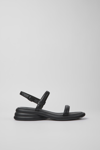 Side view of Spiro Black leather sandals for women