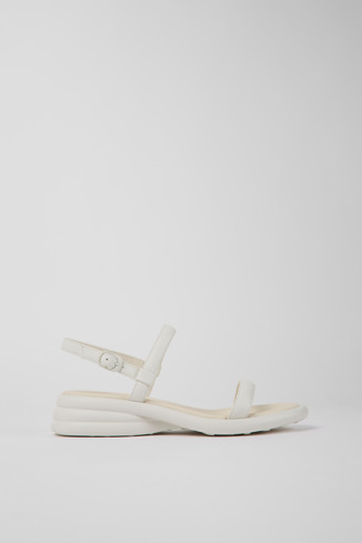 Side view of Spiro White leather sandals for women