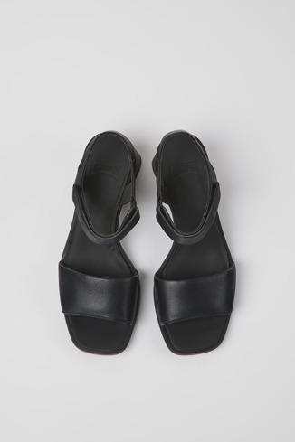 Overhead view of Kiara Black leather sandals for women