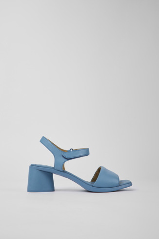 Side view of Kiara Blue leather sandals for women