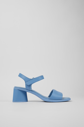 Side view of Kiara Blue Leather Heeled Sandal for Women