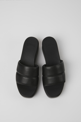 Overhead view of Misia Black leather sandals for women