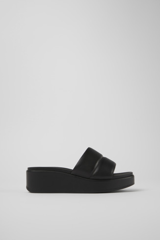 Side view of Misia Black leather sandals for women