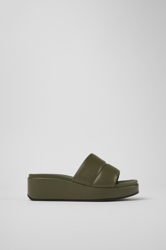 Side view of Misia Green leather sandals for women