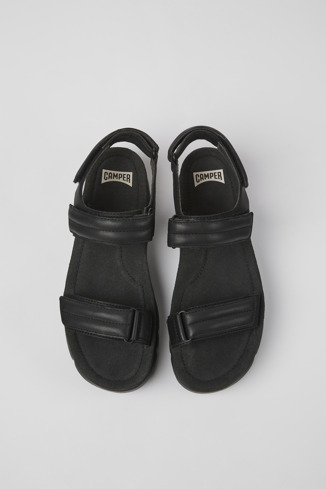 Overhead view of Oruga Up Black leather sandals for women