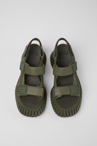 Overhead view of BCN Green leather sandals for women