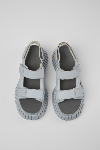 Overhead view of BCN Gray Leather 2-Strap Sandal for Women
