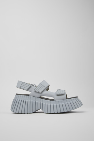 Side view of BCN Gray Leather 2-Strap Sandal for Women