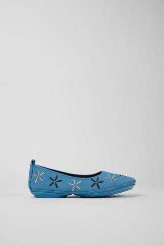 Side view of Twins Blue nubuck ballerinas for women