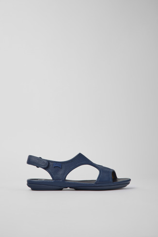Side view of Right Dark blue leather sandals for women