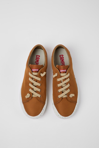 Overhead view of Peu Touring Brown textile sneakers for women
