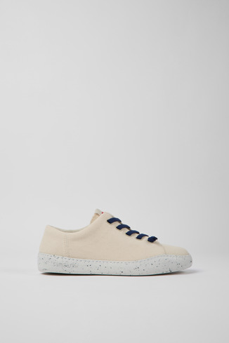 Side view of Peu Touring Beige textile sneakers for women