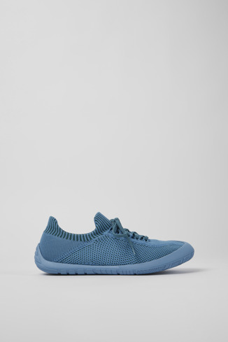 Side view of Path Blue textile sneakers for women