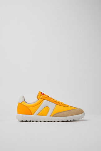 Side view of Pelotas XLite Orange leather and textile sneakers for women
