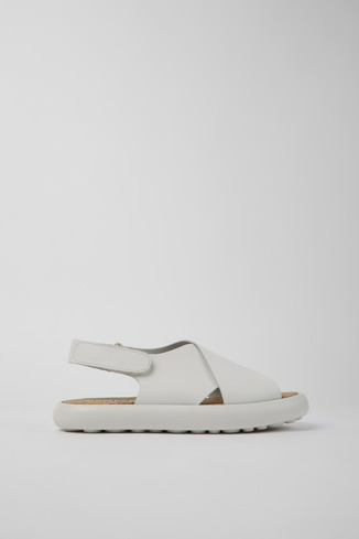 Side view of Pelotas Flota White leather sandals for women