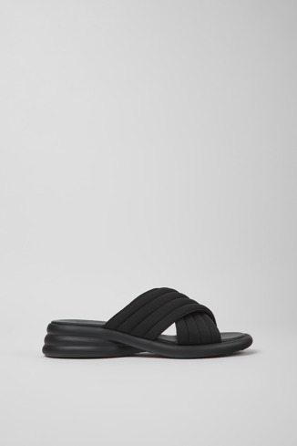 Side view of Spiro Black textile sandals for women
