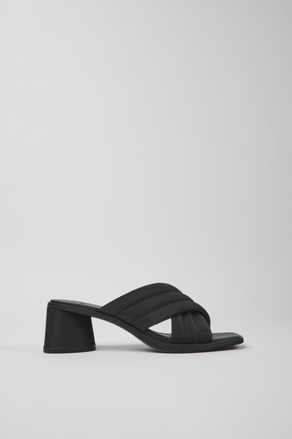 Side view of Kiara Black textile sandals for women