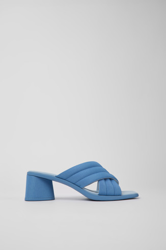 Side view of Kiara Blue textile sandals for women