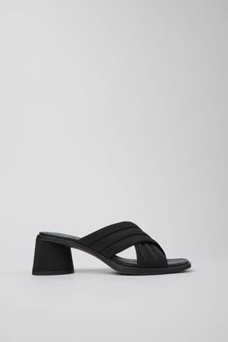 Side view of Kiara Black Textile Cross-strap Sandal for Women