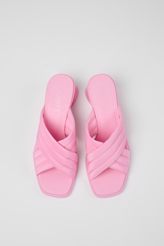 Overhead view of Kiara Pink Textile Cross-strap Sandal for Women