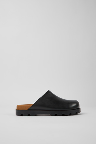 Side view of Brutus Sandal Black leather clogs for women