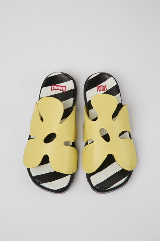 Overhead view of Twins Yellow leather sandals for women