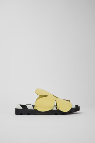 Side view of Twins Yellow leather sandals for women
