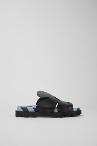 Side view of Twins Black leather sandals for women