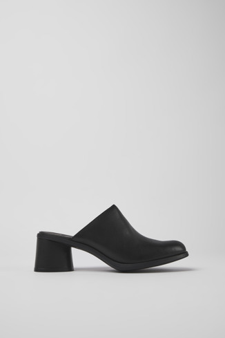 Side view of Kiara Black leather mules for women