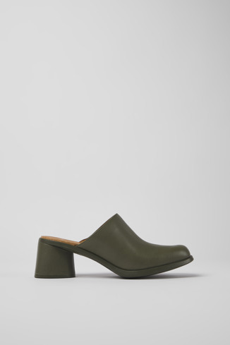 Side view of Kiara Green leather mules for women