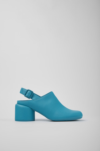 Side view of Niki Blue leather heels for women