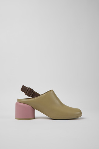 Side view of Twins Beige leather heels for women