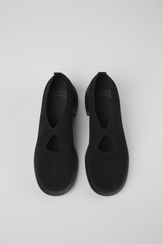 Overhead view of Thelma Black one-piece knit shoes for women