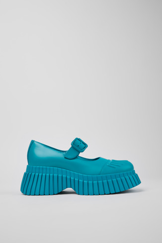 Side view of BCN Blue leather shoes for women