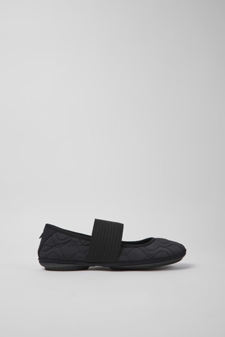 Side view of Right Black textile ballerinas for women