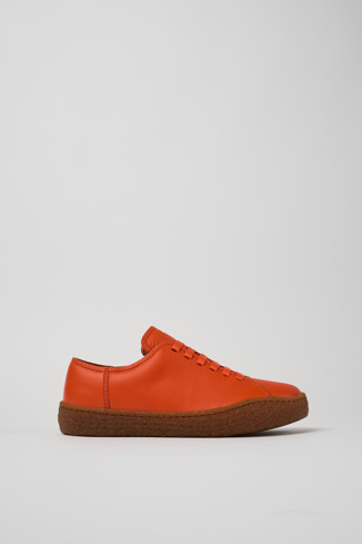 Side view of Peu Terreno Orange Leather Sneakers for Women