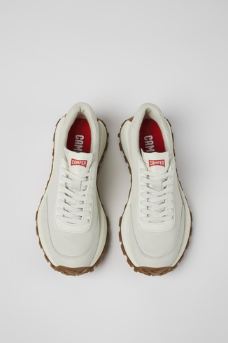 Overhead view of Drift Trail VIBRAM White non-dyed leather sneakers for women