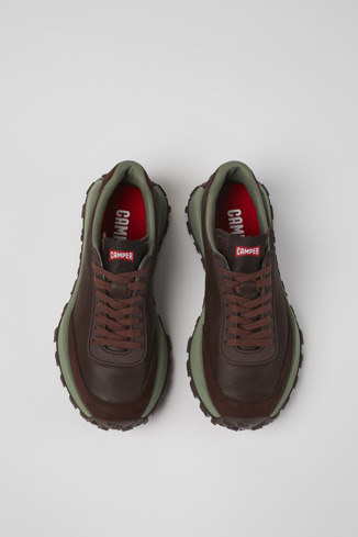 Overhead view of Drift Trail VIBRAM Burgundy leather and nubuck sneakers for women