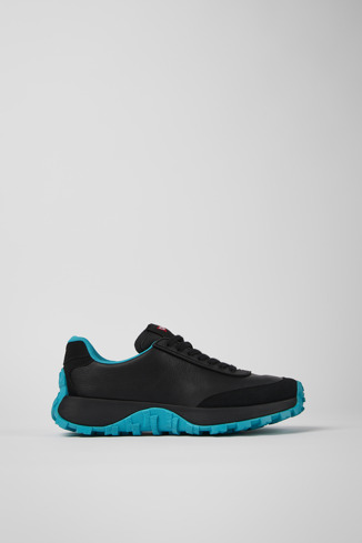 Side view of Drift Trail VIBRAM Black leather and nubuck sneakers for women